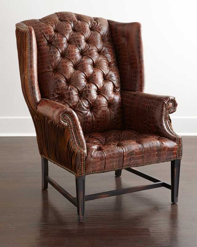 Aidan Tufted-Leather Wing Chair